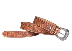 Genuine Leather Western Hand Tooled and Hand Painted Sun Flower design Floral Belt  with Removable Buckle 30WE001