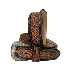 Personalizable Genuine Leather Western Belt Hand Tooled and Hand Painted Belt  with Removable Buckle 30HQ002