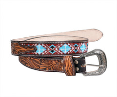 Personalizable Handmade Western Rodeo Heavy Duty Beaded Full-Grain Leather Belt Unisex with Removable Buckle  30HQ101