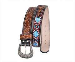 Personalizable Handmade Western Rodeo Heavy Duty Beaded Full-Grain Leather Belt Unisex with Removable Buckle  30HQ101