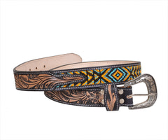 Personalizable Handmade Western Rodeo Heavy Duty Beaded Full-Grain Leather Belt Unisex with Removable Buckle  30HQ103