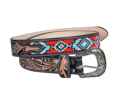 Personalizable Handmade Western Rodeo Heavy Duty Beaded Full-Grain Leather Belt Unisex with Removable Buckle  30HQ105