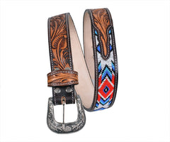 Personalizable Handmade Western Rodeo Heavy Duty Beaded Full-Grain Leather Belt Unisex with Removable Buckle  30HQ106