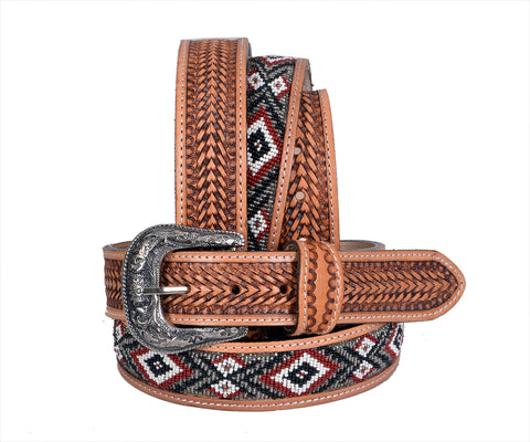 Personalizable Handmade Western Rodeo Heavy Duty Beaded Full-Grain Leather Belt Unisex with Removable Buckle  30HQ108