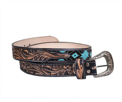 Personalizable Handmade Western Rodeo Heavy Duty Beaded Full-Grain Leather Belt Unisex with Removable Buckle  30HQ113