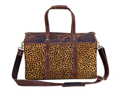 Personalizable Western Handmade Leopard Print Hair-On Leather Duffel Bag 20AB0025