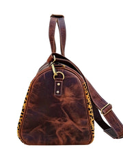 Personalizable Western Handmade Leopard Print Hair-On Leather Duffel Bag 20AB0025