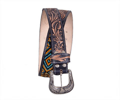 Personalizable Handmade Western Rodeo Heavy Duty Beaded Full-Grain Leather Belt Unisex with Removable Buckle  30HQ103