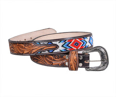 Personalizable Handmade Western Rodeo Heavy Duty Beaded Full-Grain Leather Belt Unisex with Removable Buckle  30HQ106