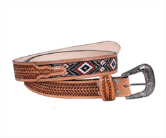 Personalizable Handmade Western Rodeo Heavy Duty Beaded Full-Grain Leather Belt Unisex with Removable Buckle  30HQ108