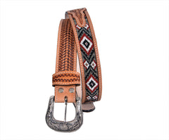 Personalizable Handmade Western Rodeo Heavy Duty Beaded Full-Grain Leather Belt Unisex with Removable Buckle  30HQ108