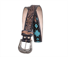 Personalizable Handmade Western Rodeo Heavy Duty Beaded Full-Grain Leather Belt Unisex with Removable Buckle  30HQ113