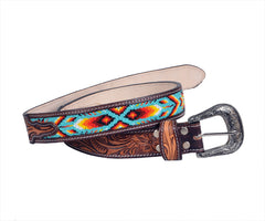 Personalizable Handmade Western Rodeo Heavy Duty Beaded Full-Grain Leather Belt Unisex with Removable Buckle  30HQ114