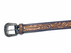 Genuine Leather Western Hand Tooled and Hand Painted Floral Belt  with Removable Buckle 30AB001