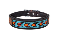 Western Style Beaded and Tooled Leather Dog Collar With Padded Soft Lining 10AB031