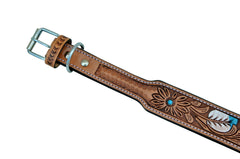 Western Style Hand Tooled Hand Finished Leather Dog Collar With Padded Soft Lining 10AB117