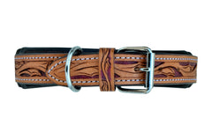 Western Style Hand Tooled Hand Finished Leather Dog Collar With Padded Soft Lining 10AB118