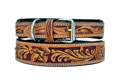 Western Style Hand Tooled Hand Finished Leather Dog Collar With Padded Soft Lining 10AB118