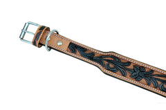 Western Style Hand Tooled Hand Finished Leather Dog Collar With Padded Soft Lining 10AB116