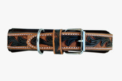 Western Style Hand Tooled Hand Finished Leather Dog Collar With Padded Soft Lining 10AB116