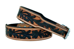 Western Style Hand Tooled Hand Finished Leather Dog Collar With Padded Soft Lining 10AB116