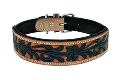 Western Style Hand Tooled Hand Finished Leather Dog Collar With Padded Soft Lining 10AB116