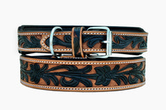 Western Style Hand Tooled Hand Finished Leather Dog Collar With Padded Soft Lining 10AB116