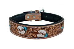 Western Style Hand Tooled Hand Finished Leather Dog Collar With Padded Soft Lining 10AB117