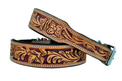 Western Style Hand Tooled Hand Finished Leather Dog Collar With Padded Soft Lining 10AB118