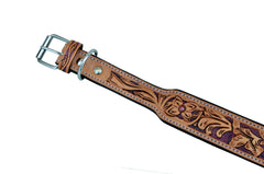 Western Style Hand Tooled Hand Finished Leather Dog Collar With Padded Soft Lining 10AB118