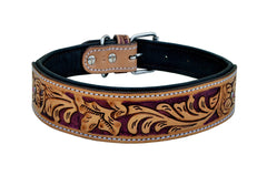 Western Style Hand Tooled Hand Finished Leather Dog Collar With Padded Soft Lining 10AB118