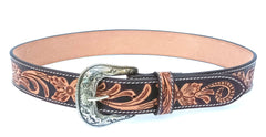 Hand Tooled Western Belt Genuine Leather Belt Floral Design Heavy Duty with Removable Buckle 30WE006