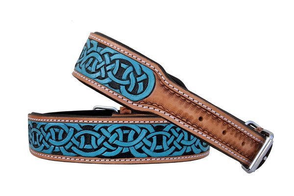 Western Style Hand Tooled Hand Finished Leather Dog Collar With Padded Soft Lining 10AB119