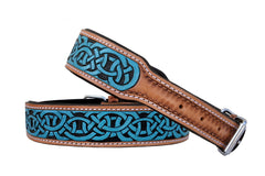 Western Style Hand Tooled Hand Finished Leather Dog Collar With Padded Soft Lining 10AB119