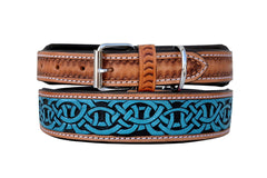 Western Style Hand Tooled Hand Finished Leather Dog Collar With Padded Soft Lining 10AB119