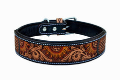 Western Style Hand Tooled Hand Finished Leather Dog Collar With Padded Soft Lining 10AB122