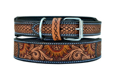 Western Style Hand Tooled Hand Finished Leather Dog Collar With Padded Soft Lining 10AB122