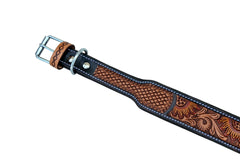 Western Style Hand Tooled Hand Finished Leather Dog Collar With Padded Soft Lining 10AB122