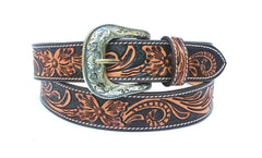 Hand Tooled Western Belt Genuine Leather Belt Floral Design Heavy Duty with Removable Buckle 30WE006