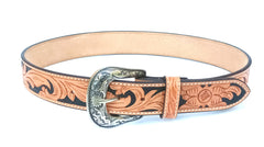 Hand Tooled Western Belt Genuine Leather Belt Floral Design Heavy Duty with Removable Buckle 30WE007