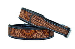 Western Style Hand Tooled Hand Finished Leather Dog Collar With Padded Soft Lining 10AB122