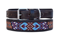 Western Style Beaded and Tooled Leather Dog Collar With Padded Soft Lining 10AB032