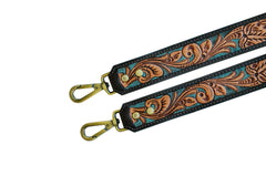 Premium Quality Personalizable Hand Tooled Leather Western Rodeo Replacement Purse Strap or Camera Strap with Antique Brass Snaps S20AB501