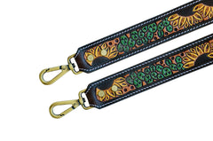 Premium Quality Personalizable Tooled Leather Western Replacement Purse Strap or Camera Strap with Antique Brass Finish Snaps S20AB505