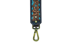 Premium Quality Personalizable Tooled Leather Western Replacement Purse Strap or Camera Strap with Antique Finish Brass Snaps S20AB508