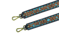 Premium Quality Personalizable Tooled Leather Western Replacement Purse Strap or Camera Strap with Antique Finish Brass Snaps S20AB508