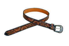 Small  Genuine Leather Western Hand Tooled and Hand Painted Floral Belt  with Removable Buckle 30AB101K