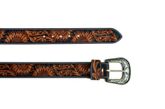 Small  Genuine Leather Western Hand Tooled and Hand Painted Floral Belt  with Removable Buckle 30AB101K