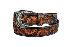 Small  Genuine Leather Western Hand Tooled and Hand Painted Floral Belt  with Removable Buckle 30AB101K