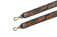 Premium Quality Personalizable Hand Tooled Leather Western Replacement Purse Strap or Camera Strap with Antique Brass Snaps S20AB507